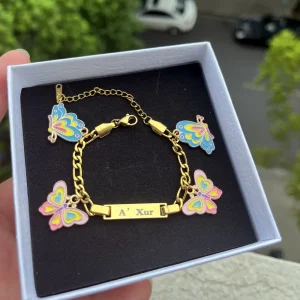 Custom Baby Name Bracelet With Butterfly Pendant